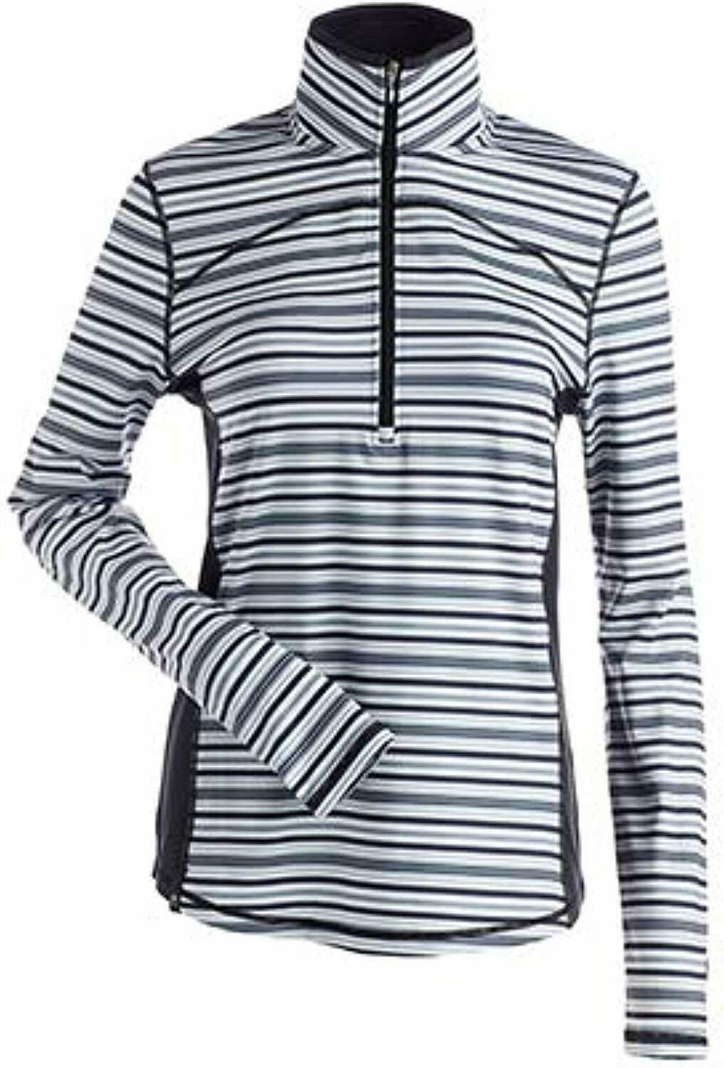 NILS Zevi Quarter Zip Base Layer Top Black White Gray Beige Stripe