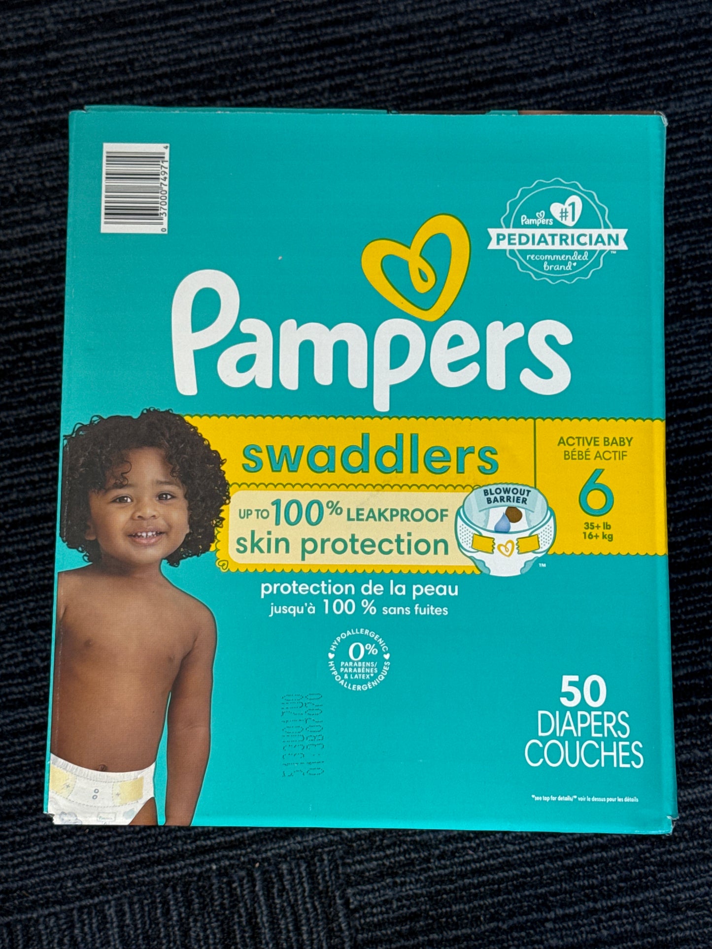 Pampers swaddlers active baby # 6 for 35+ lb 50 diapers