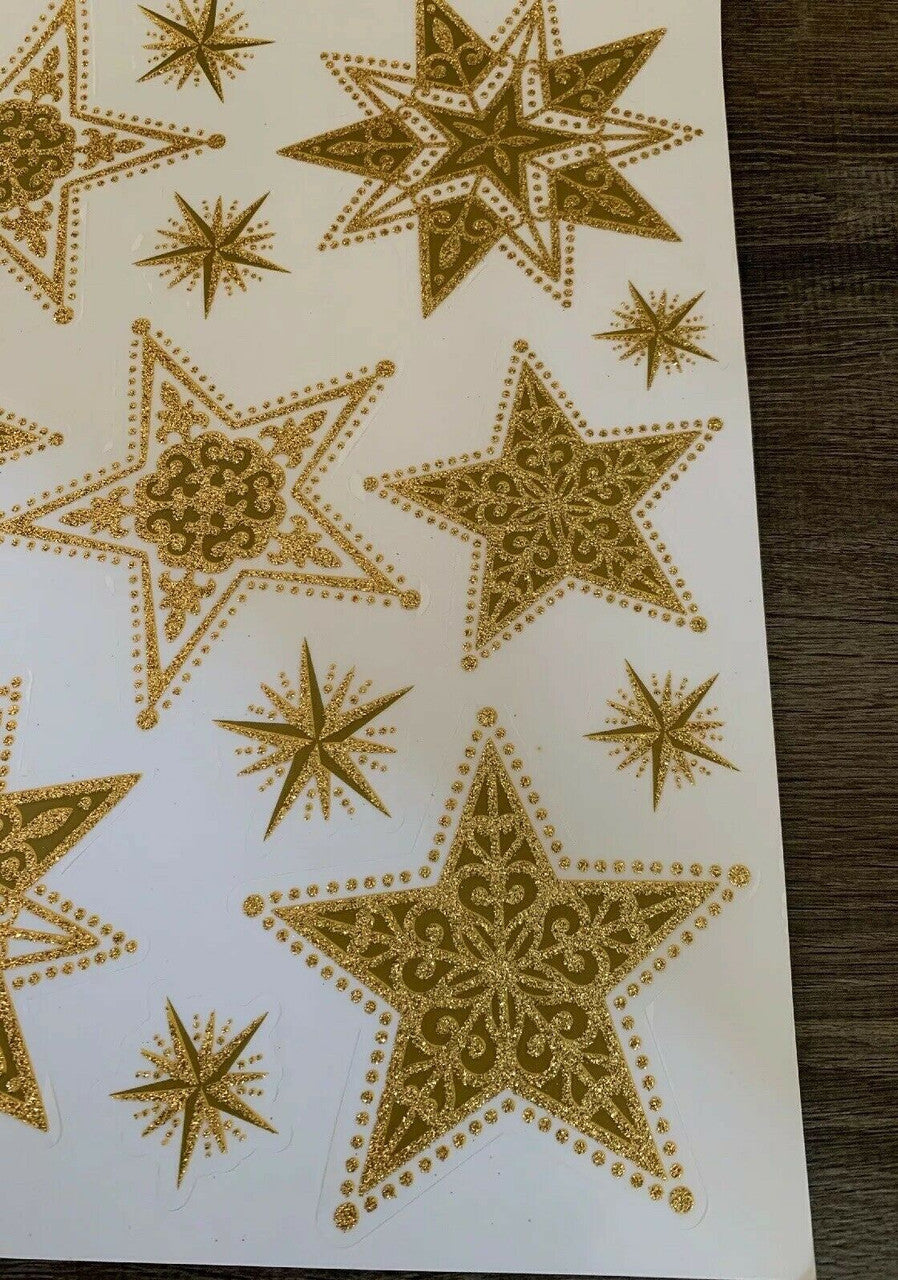 Gold Window Clings Stars Snowflakes Window Glass Decor Xmas Stickers Decals