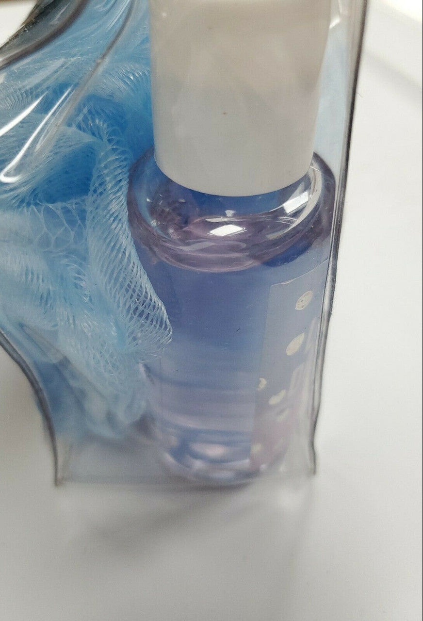 Simple Pleasures 3 pack travel bath set with shower gel lotion and blue loofah