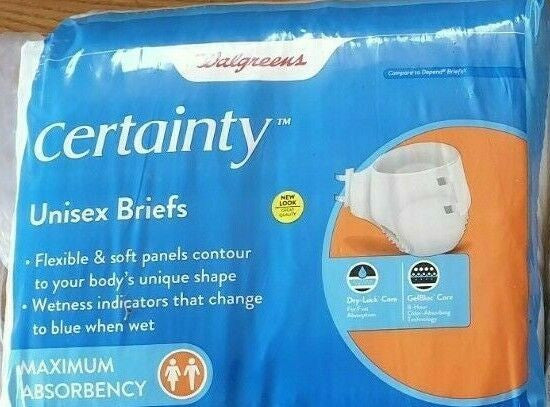 Certainty Unisex Adult M Briefs 4pcs by Walgreens MAXIMUM ABSORBENCY blue