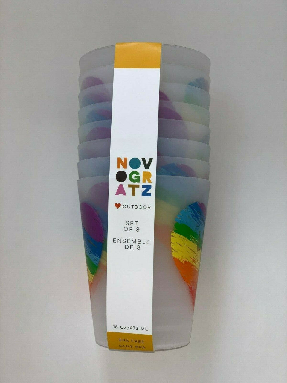 Novogratz BPA Free 8 Cups Set Love Is Love Pride Rainbow Reusable Party Stylish 16 oz