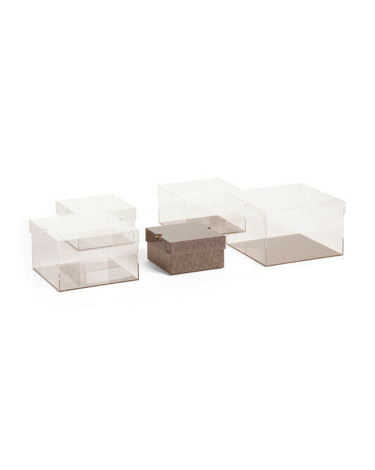 SET OF 5 TAINOKI Assorted ACRYLIC Storage Boxes clear leopard