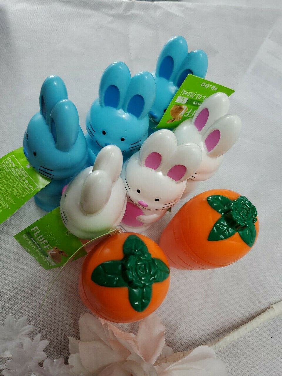 Easter Bubble Bottles Toy Lot of 8 Happy Go Fluffy Blue White Rabbit Carrot