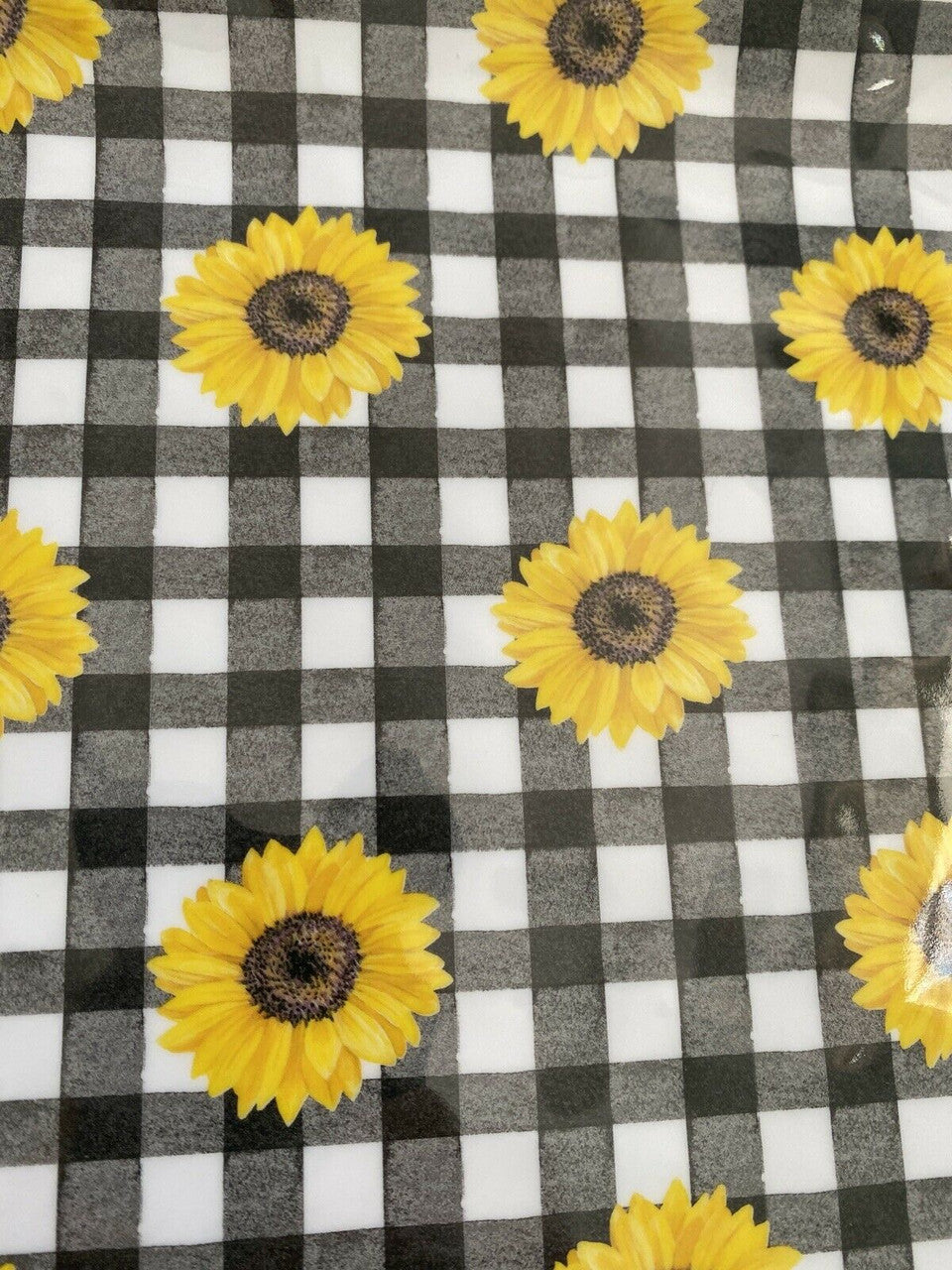 SHABBY CHIC SUNFLOWER Buffalo Check Plaid MELAMINE Serving Platter Tray 17.5”