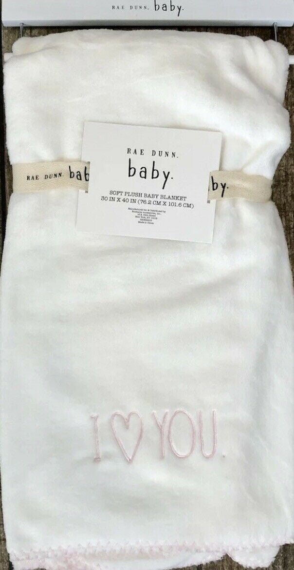 Rae Dunn Baby Blanket 30 X 40 I love you Pink White