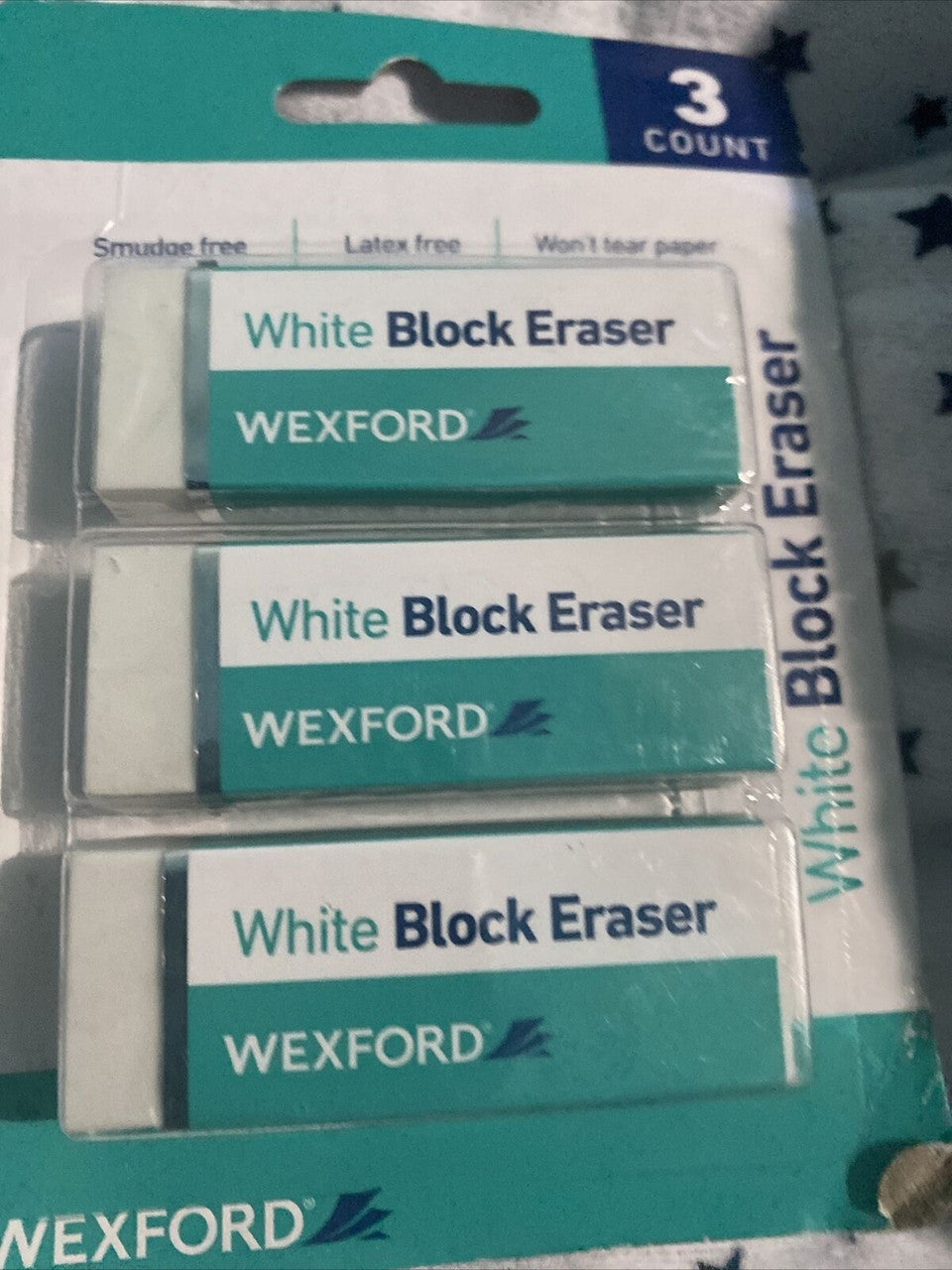 WEXFORD 3 ct White Block Eraser Smudge & Latex Free Won't Tear Paper