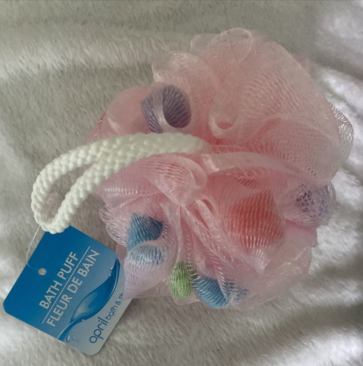 bath puff april bath shower multi pink