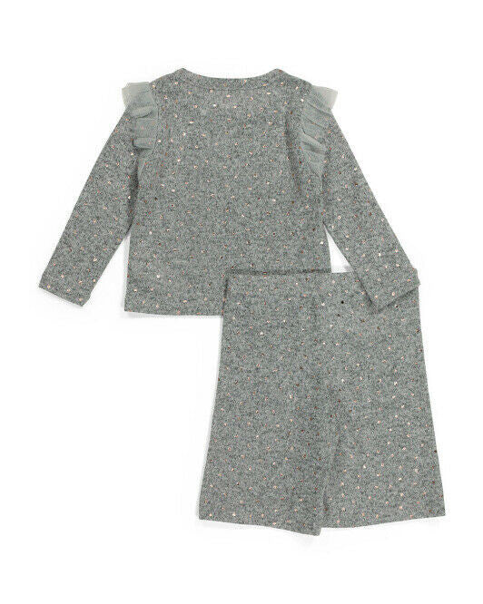 SWEET DREAMS BY YOUNGHEARTS Big Girl Ruffle Hacci Sleep Set Size 10 Grey Gold