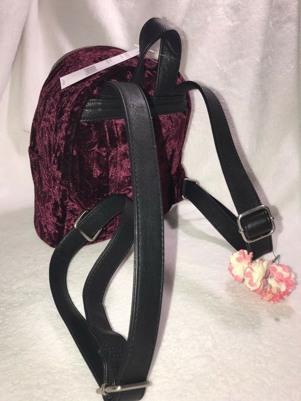 Madden Girl Burgundy Velvet Backpack with silver studs