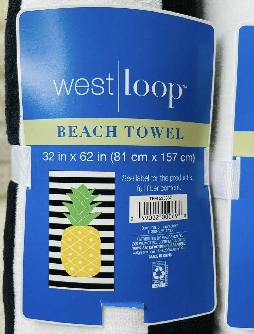 Westloop Beach Black & White And pineapple Towels 32 X 62