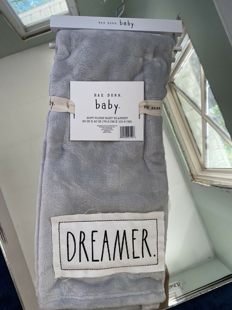 Rae Dunn Baby Blanket Grey “DREAMER” 30” X 40”