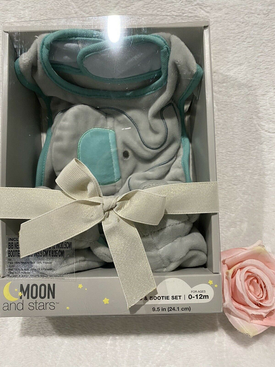 MOON and STARS Gray Elephant Bib And Bootie Baby Set For Ages 0-12m