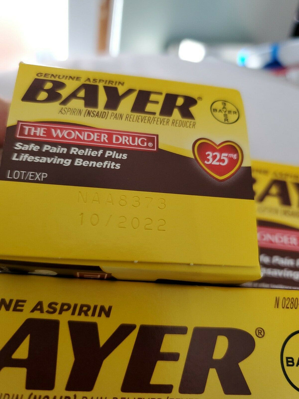 Genuine Bayer Aspirin Pain Reliever/Fever 325mg Coated Tablet 100 CT 3 pack Exp 10/22