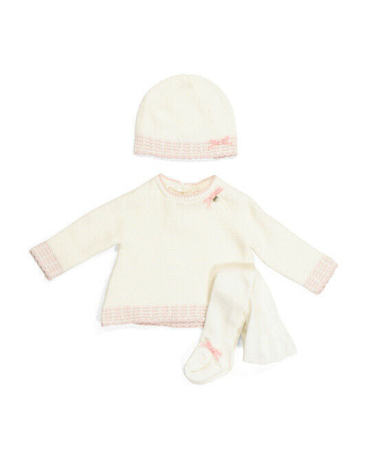 RACHEL ASHWELL Newborn Girls 4pc Set Tights Hat Pants Sweater 3-6 m