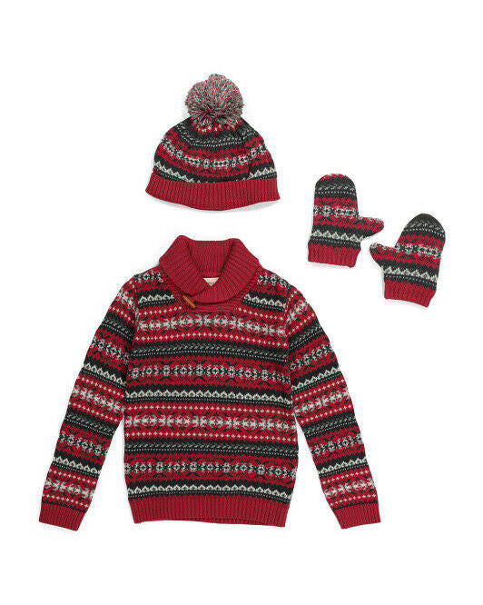 RORIE WHELAN Toddler Boys Shawl Collar Sweater With Hat & Mittens