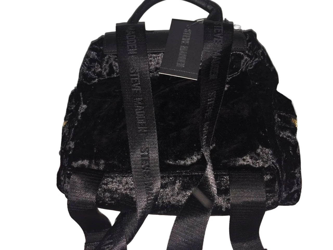 Steve Madden black velvet medium backpack with gold hardware