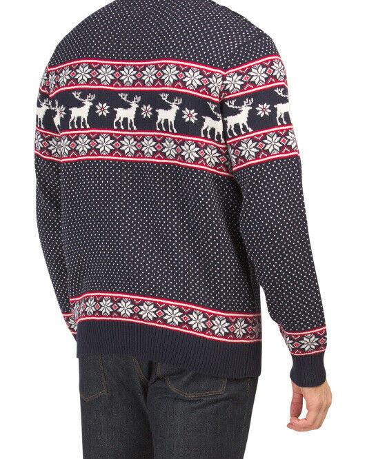 ASPEN Holiday Fair Isle Pullover Sweater L navy white Christmas New Year