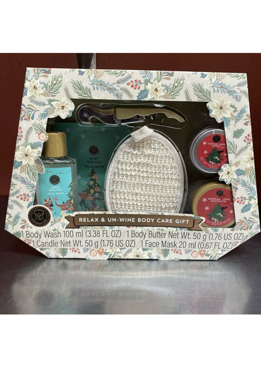 Relax & Un-Wine Body Care GiftSet~1 Body Butter~1) Candle~1)Face Mask~1)BodyWash