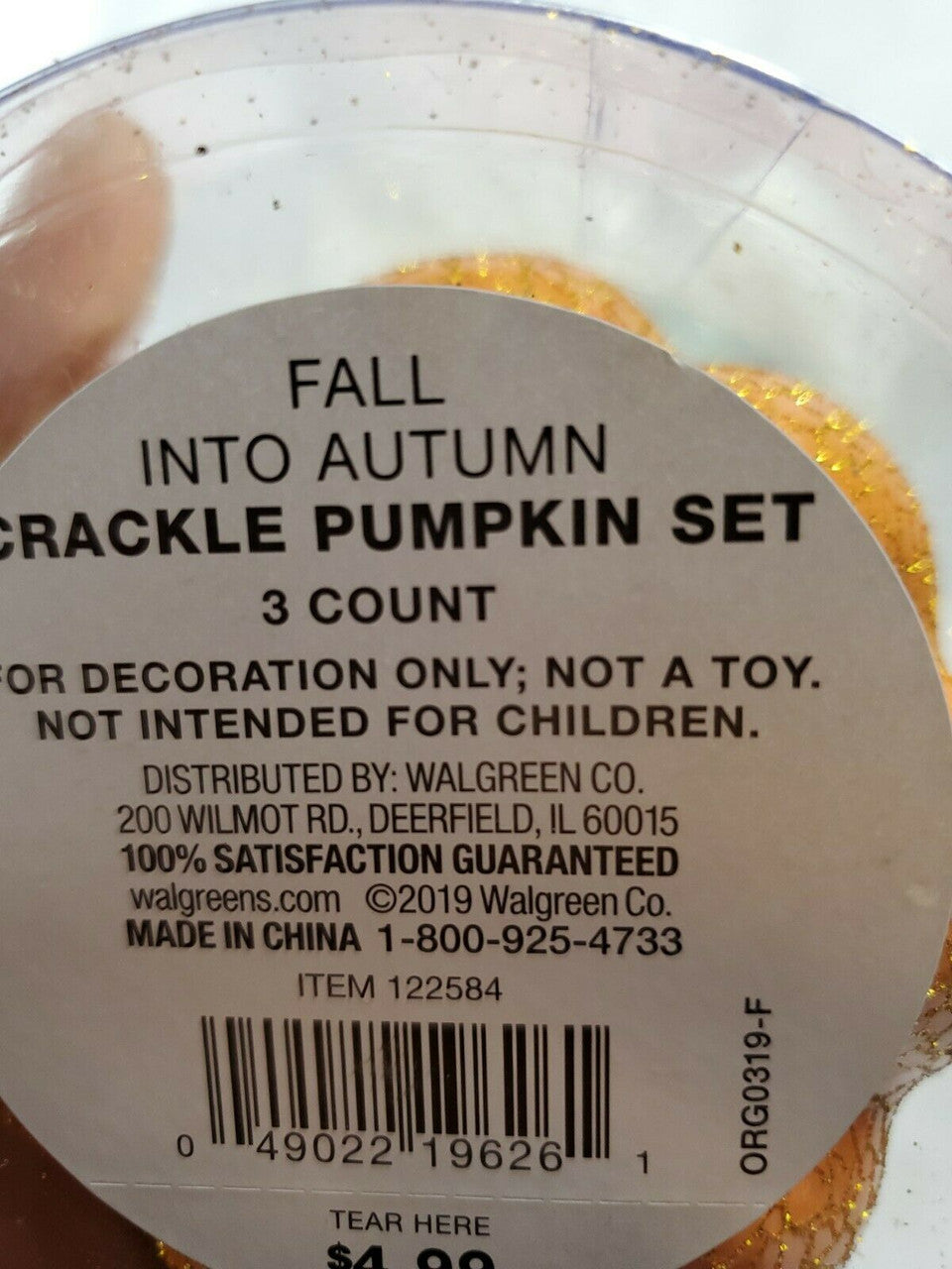 SET OF 3 DECOR PUMPKINS 3.5" HALLOWEEN AUTUMN FALL WREATH CRACKLE DECOR