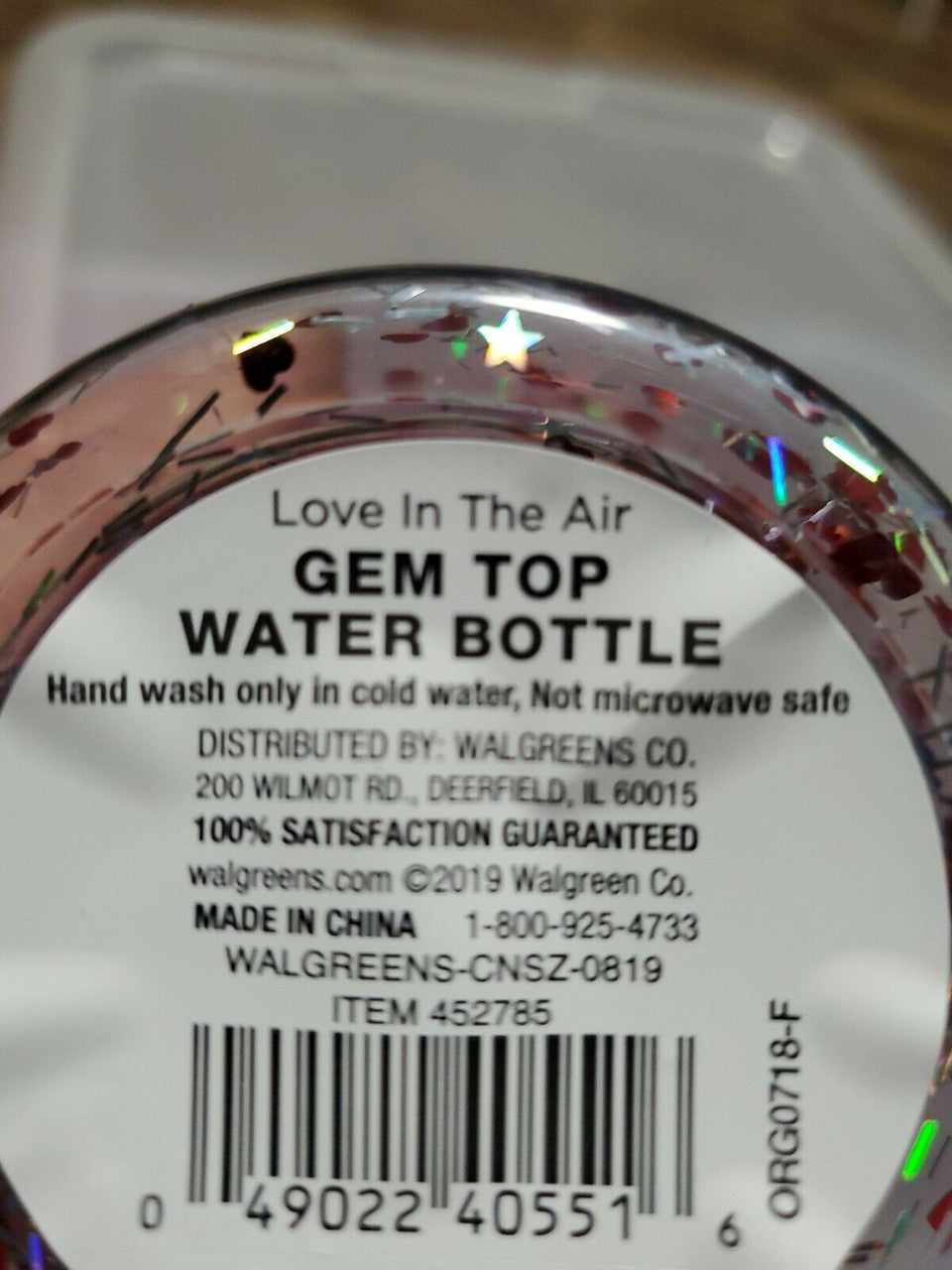 Love In The Air GEM Top Water Bottle, 18.6 Fl Oz. Glitter Pink