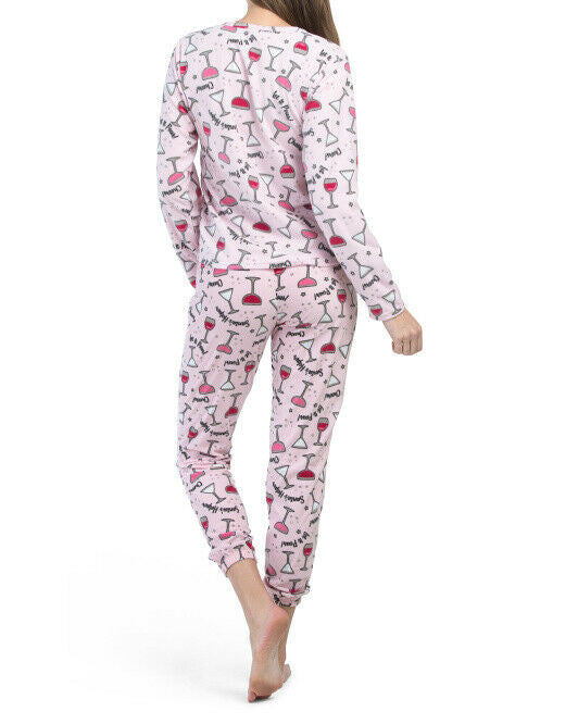 PJ COUTURE 3pk Holiday Drinks Henley Pj Set With Scrunchie L