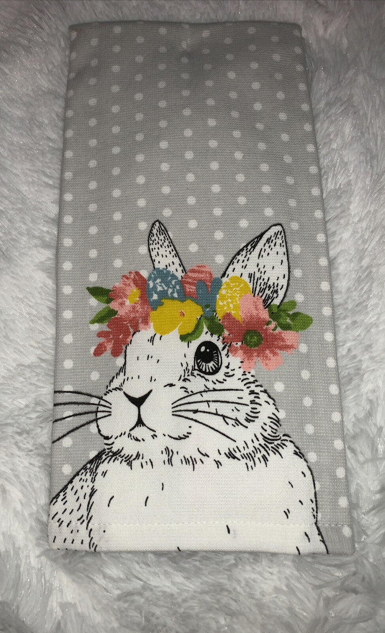 Easter Bunny Kitchen Towels Set of 2 Yellow Check SPRING GATHERINGS-1