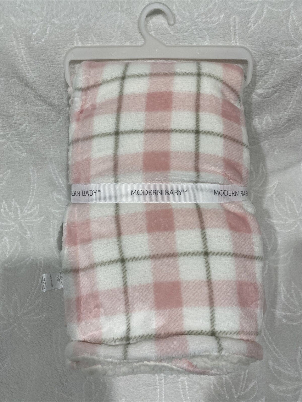 Modern baby reversible blanket W Plush Elephant Pink Grey 30” X 36”