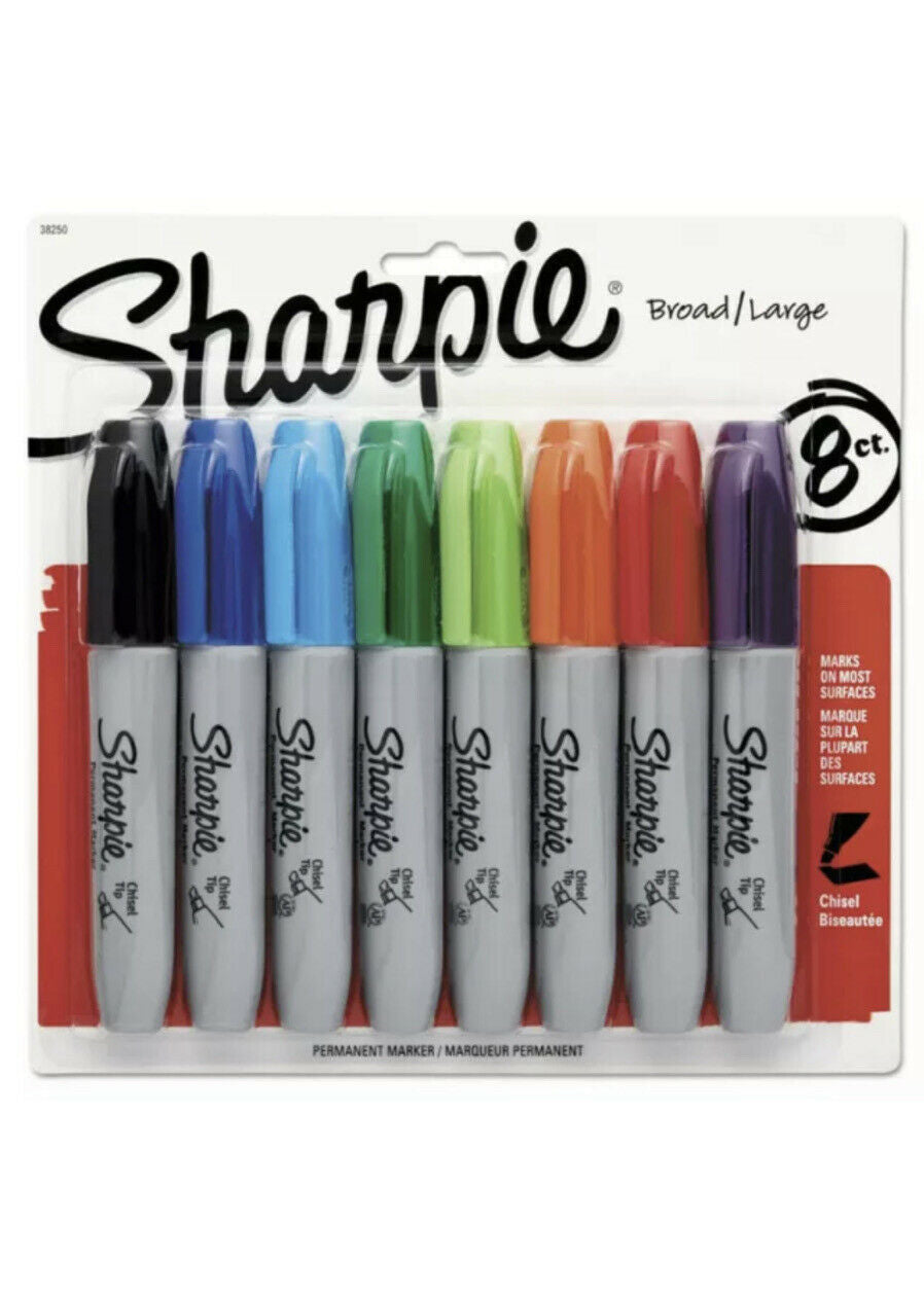 Sharpie Permanent Markers Chisel Tip 8-Count Package 16 Total Markers