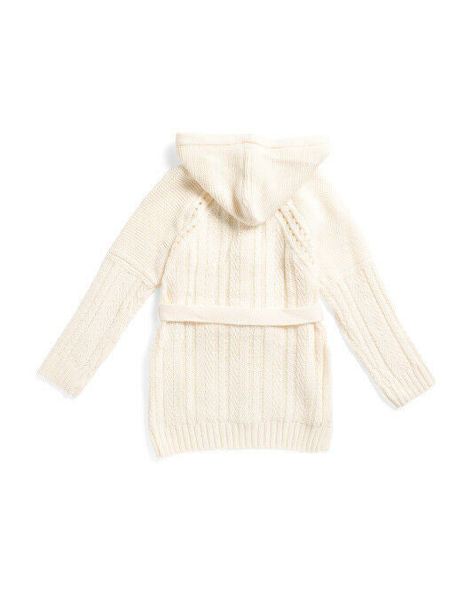 LULURAIN Girls Cable Hooded Cardigan With Belt Size 6 Vanilla for 5-6 y.o.