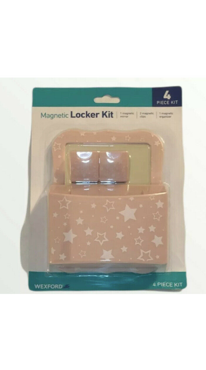 Wexford Work School Locker 4 pc Magnetic Accessories Kit ~Pink w/stars
