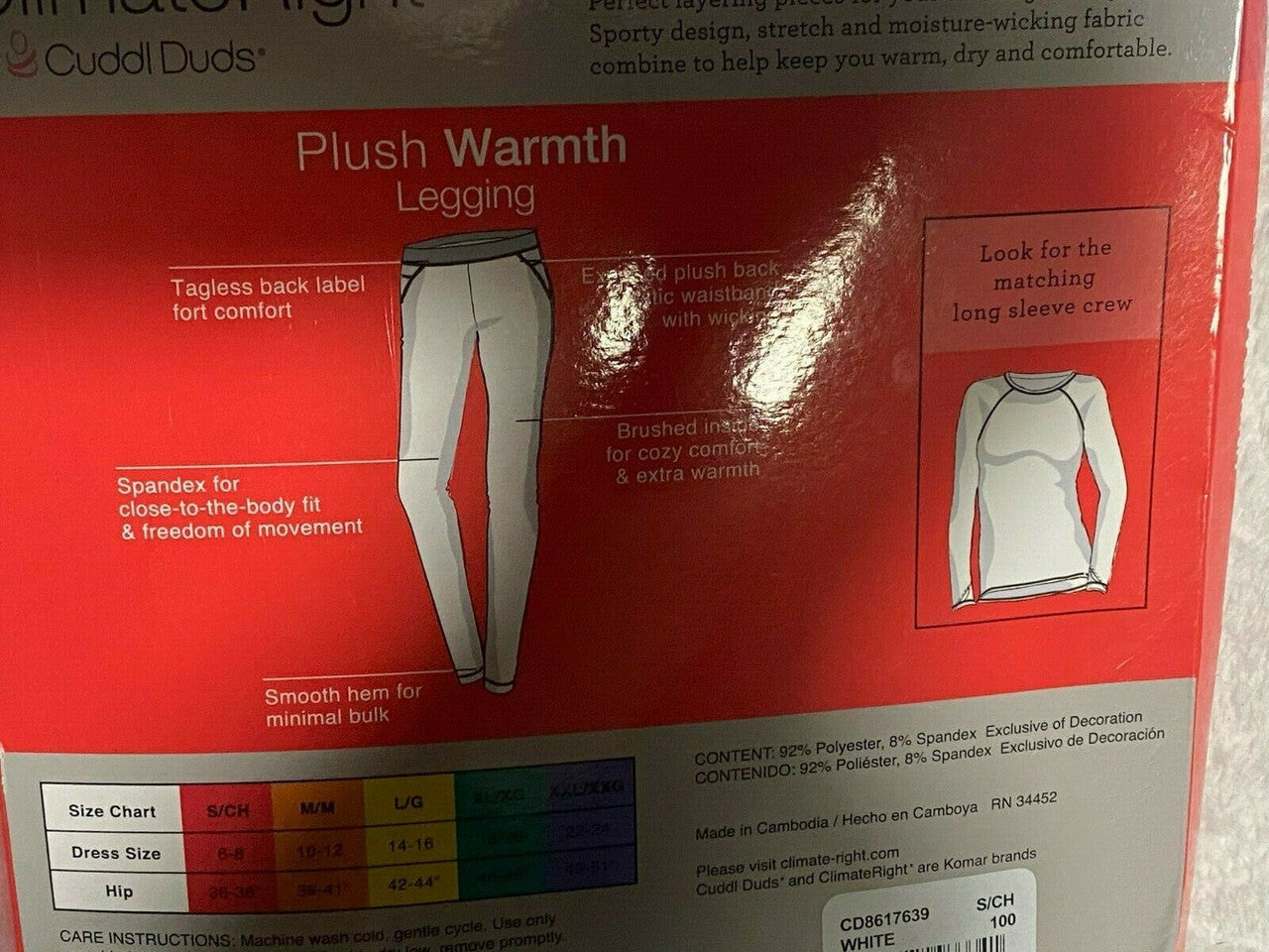 Climate Right CUDDL DUDS white warm plush warmth Size S Frigid Temp