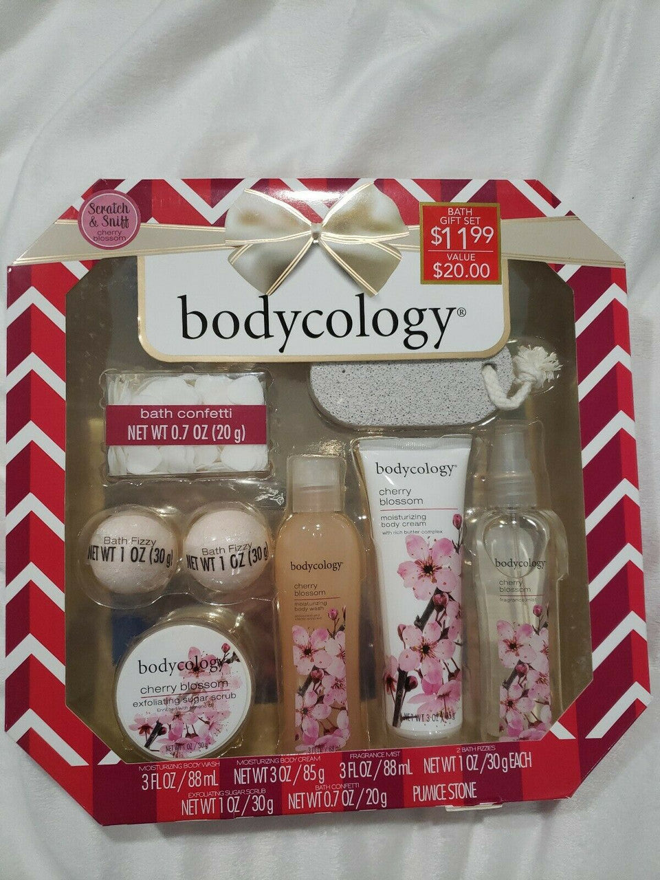 Bodycology Gift Set Cherry Blossom Fizzy Body Wash Mist Cream Scrub