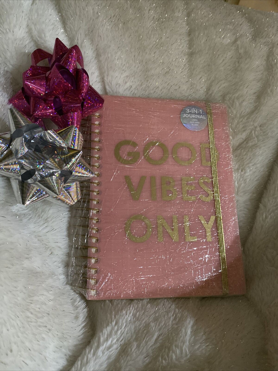 3 In 1 Journal Diary GOOD VIBES ONLY 480 Pages Pink Gold Spiral