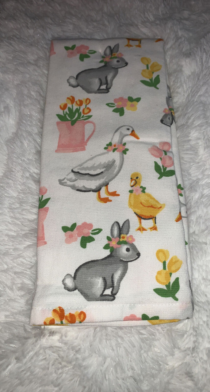 Deborah Connolly Designs Easter Kitchen Towels Set Of 2 Duck Bunny Watering Can