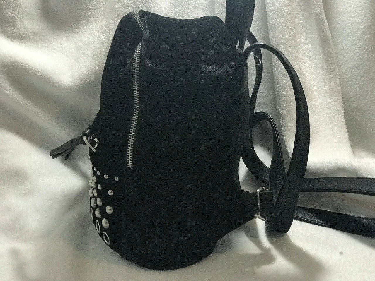 Madden Girl Black Velvet Backpack with silver studs