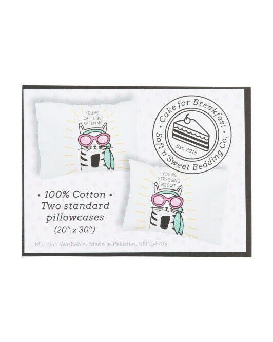 cat themed cotton pillowcase set