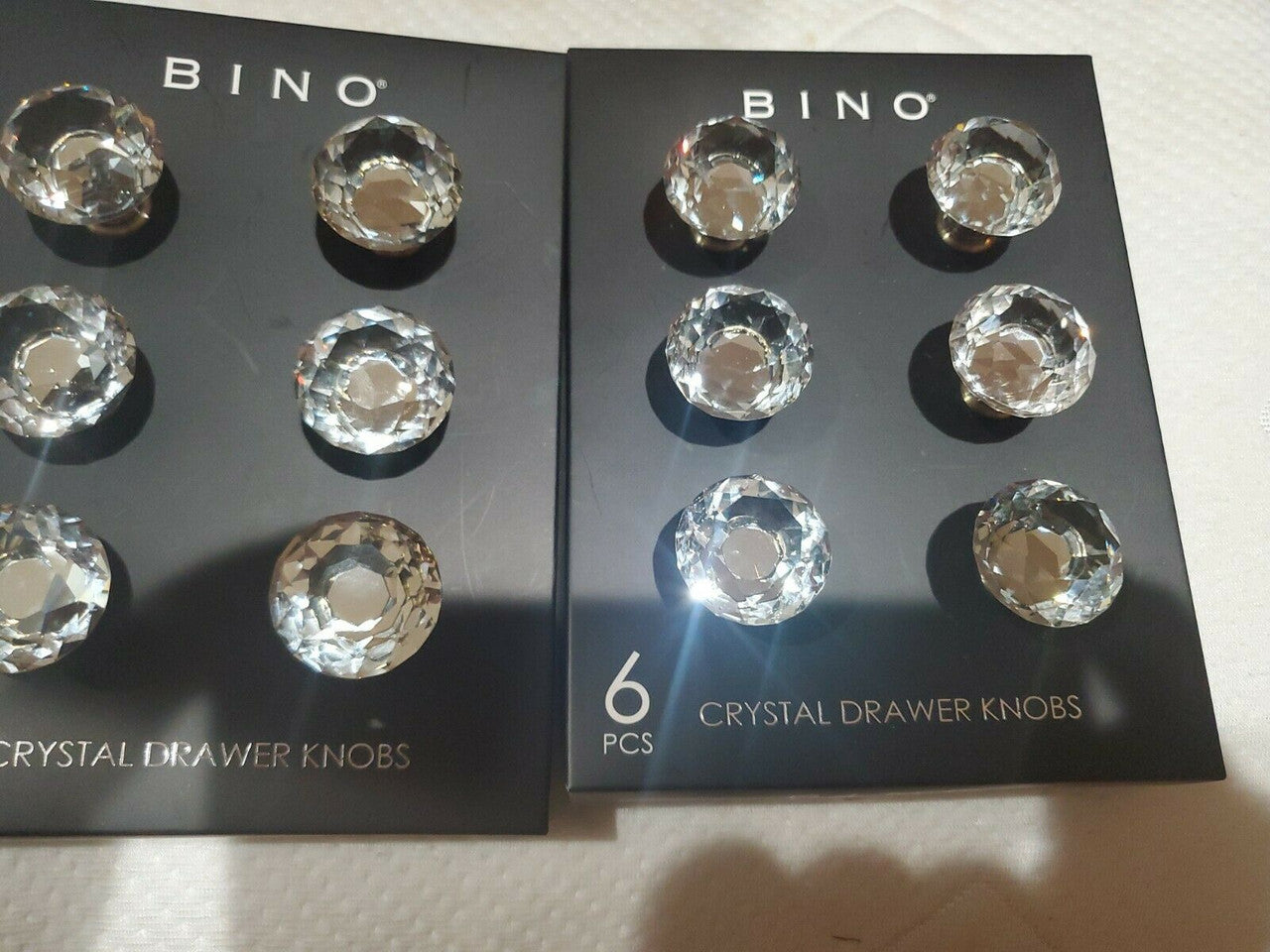 BINO Mirrored Crystal Glass ROUND Set of 12 Drawer Knobs Set of 6 Lot Of 2