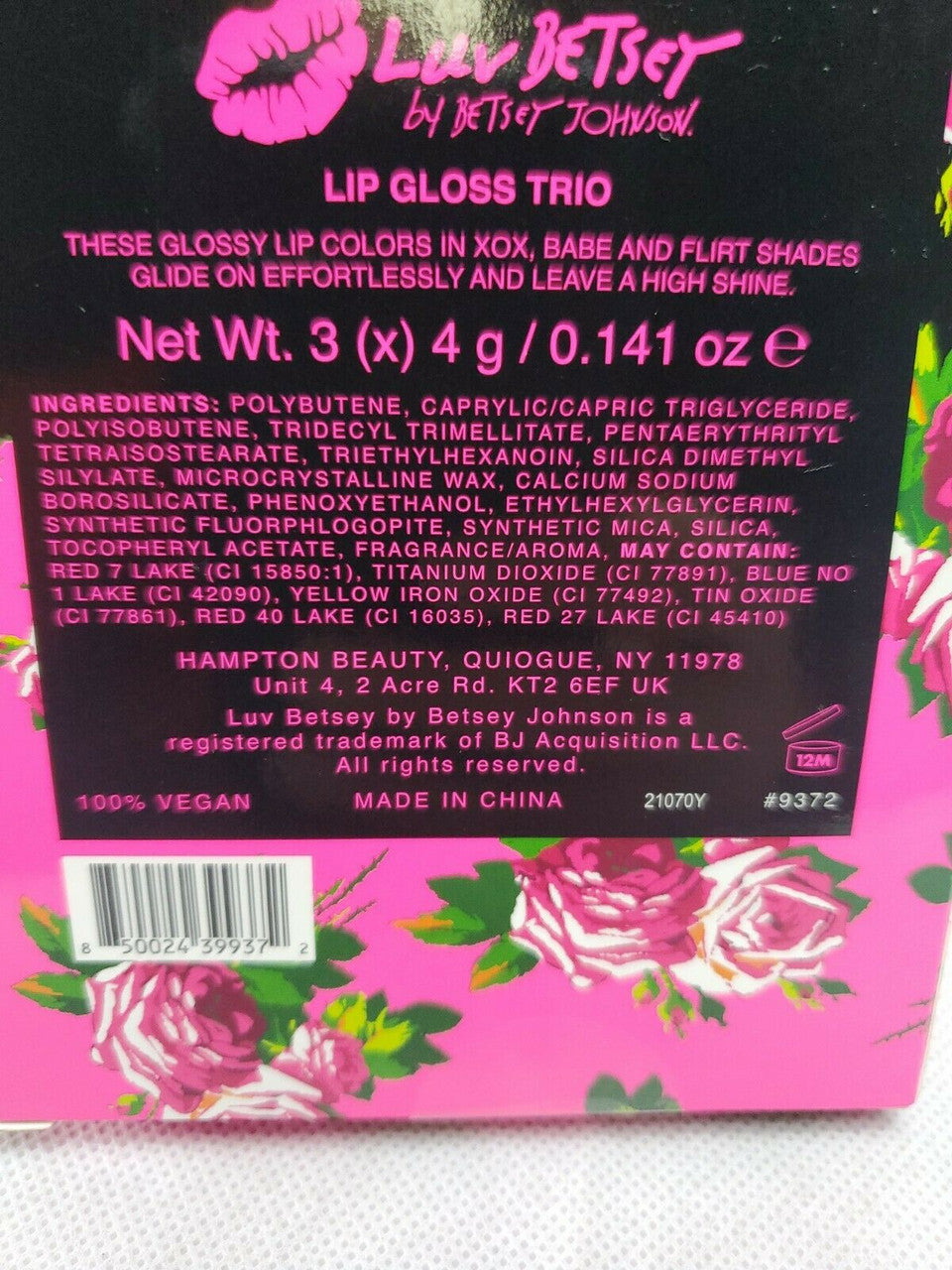 Luv Betsey Lip Gloss Popping Shiny Trio 3 Set Colors in XOX Babe Flirt
