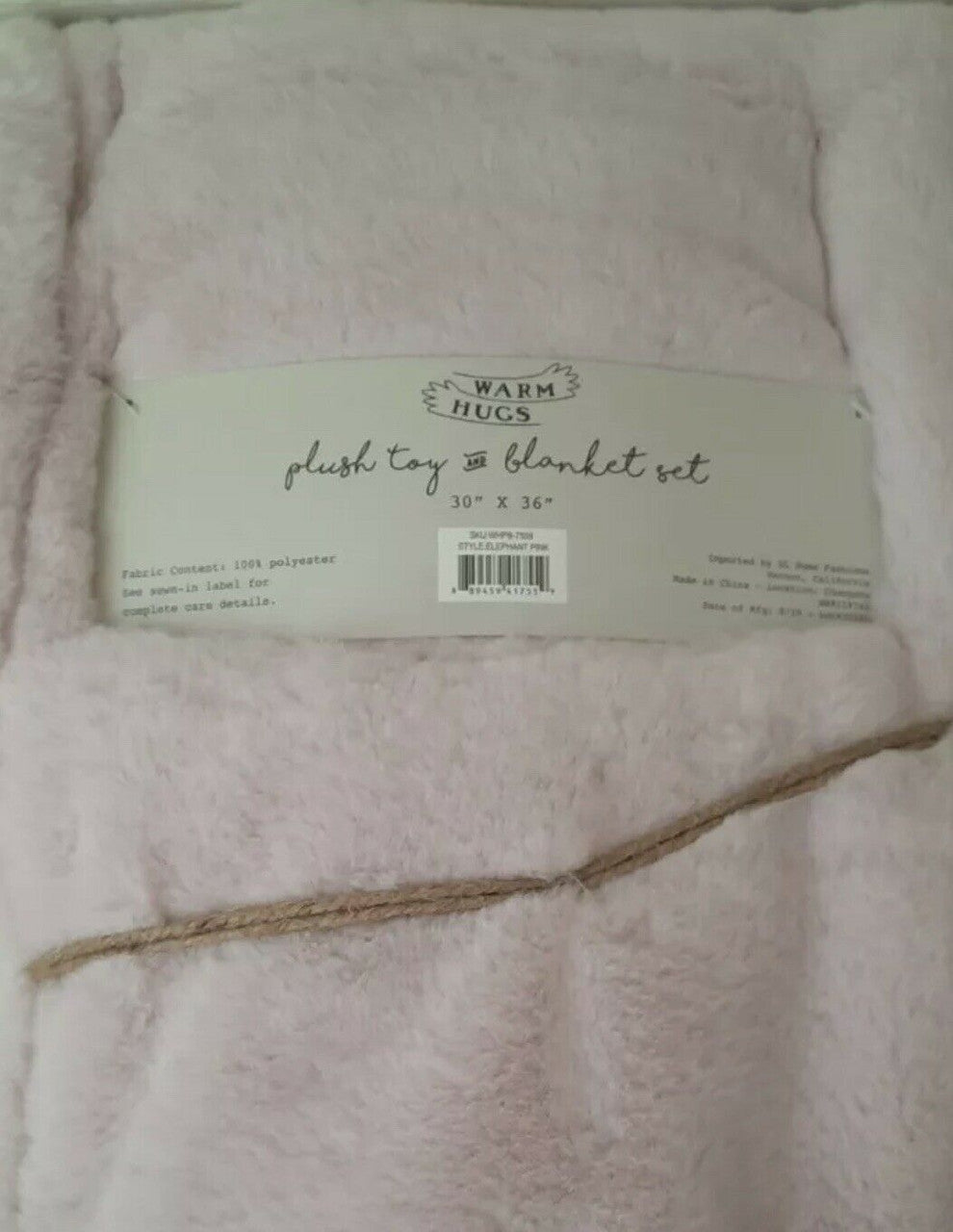 WARM HUGS 2pc BABY GIRL BLUSH SOFT PLUSH BLANKET & BABY ELEPHANT TOY 30"×36"