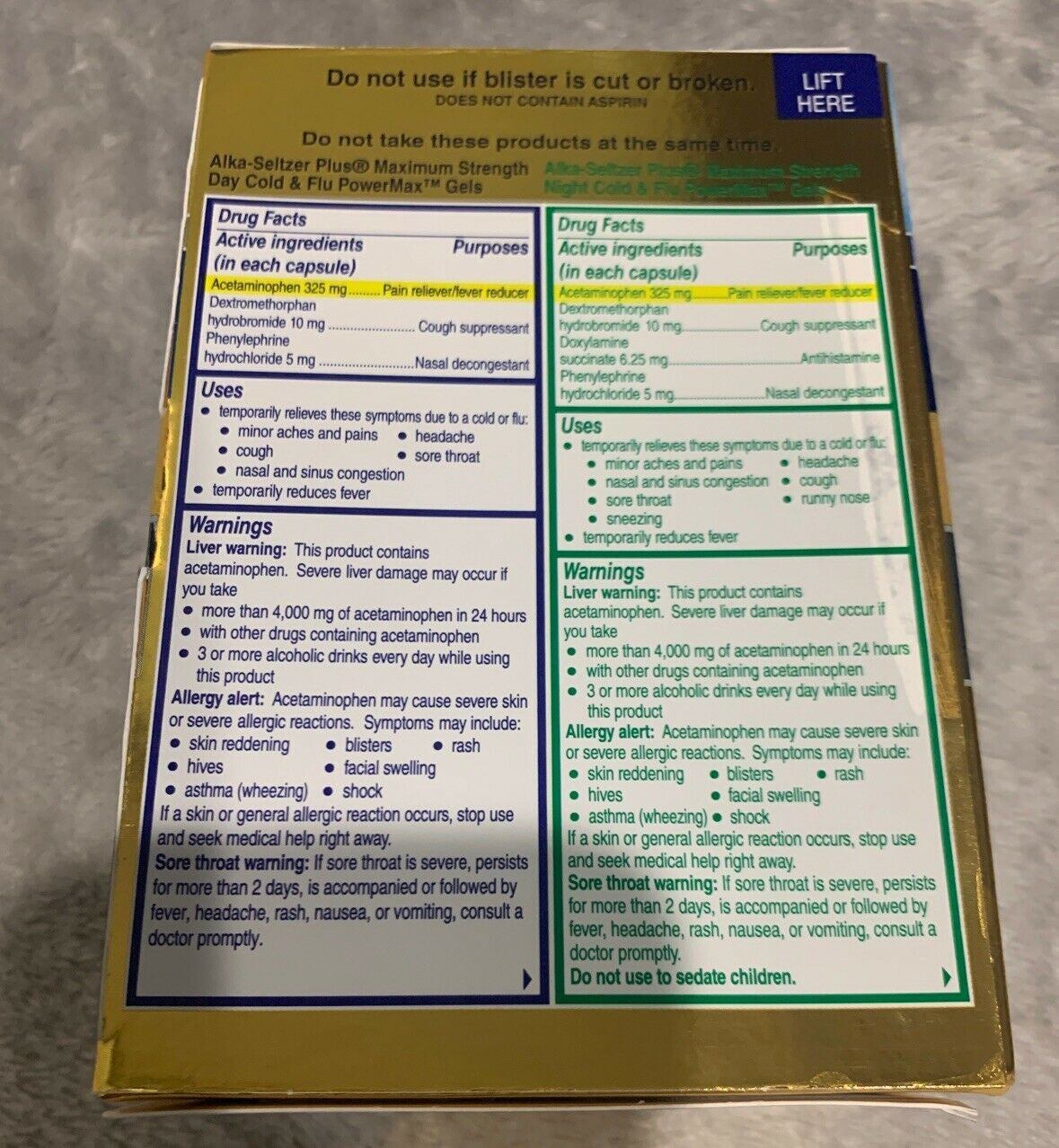 2 Pkg Alka-Seltzer Plus Cold & Flu Powermax Liquid Gels 16 Day & 8 Night Exp6/20