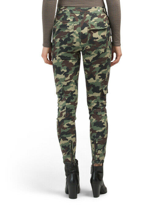 Blue Revival Anthropologie Teddy Cargo Zip Ankle Skinny Green Camo Pants Size 25