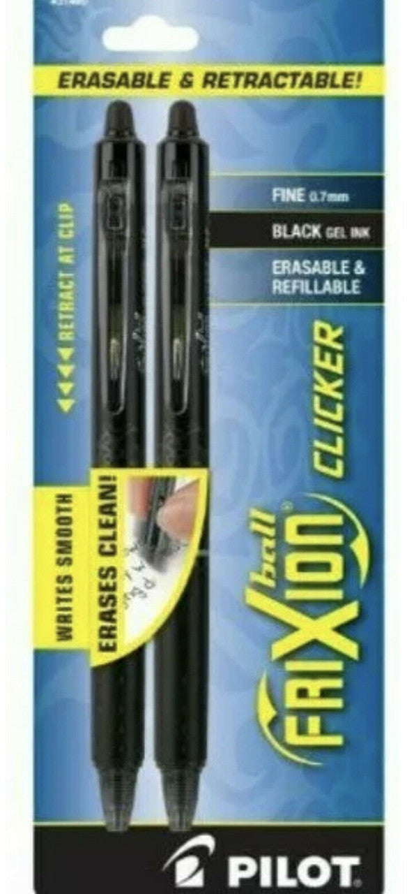 3 - Pilot Frixion Gel Ink BLACK Pens Erasable / Refillable Fine Point .7mm