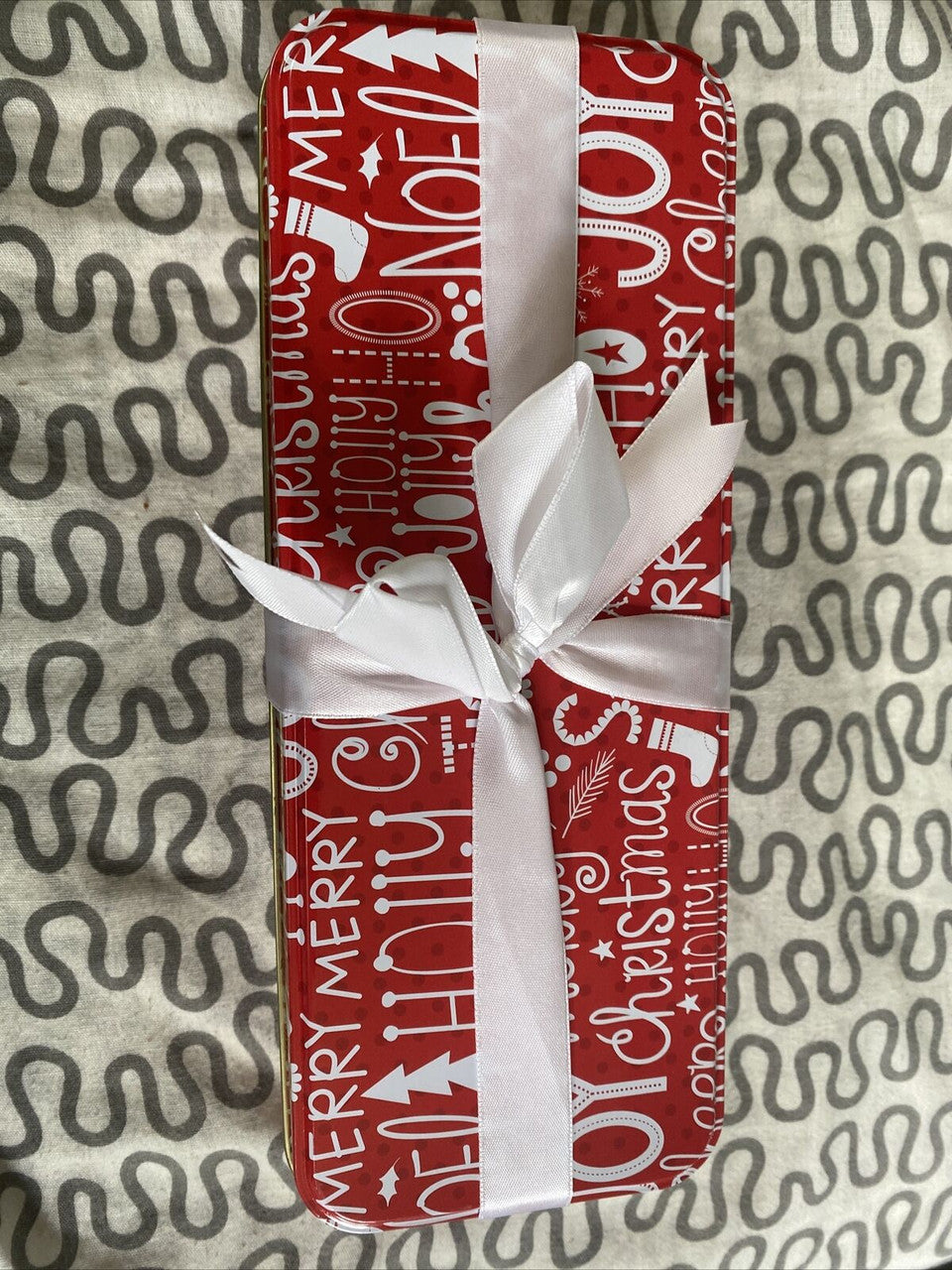 Greenbrier International Christmas Gift Tin or Pencil Box with Ribbon