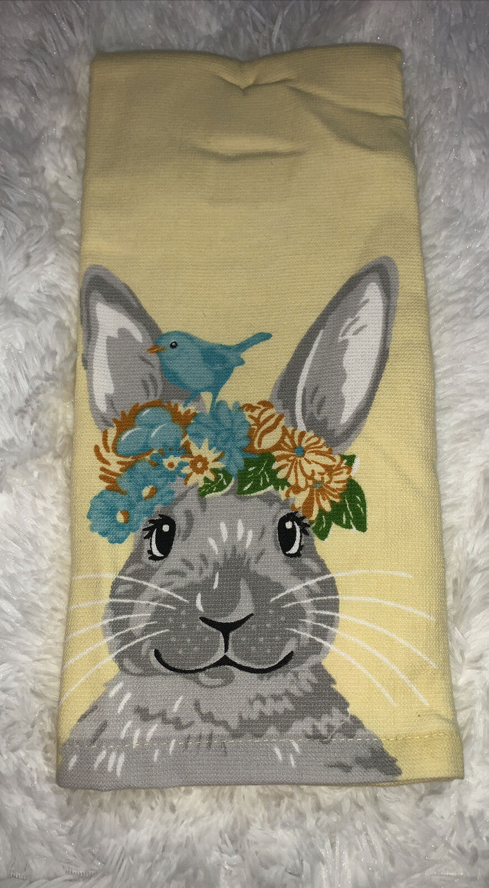 Easter Bunny Kitchen Towels Set of 2 Yellow Check SPRING GATHERINGS