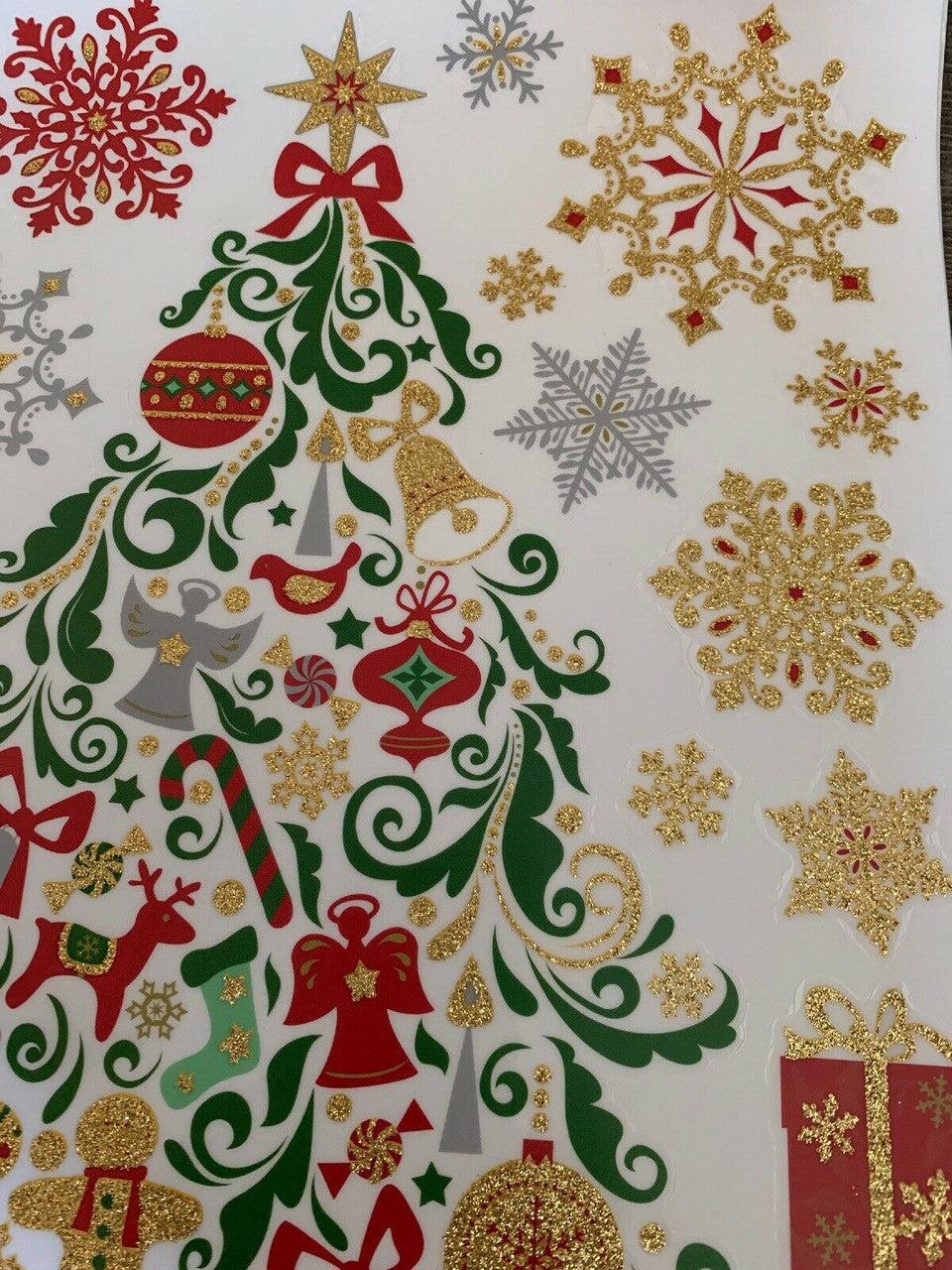 Red Green Gold Window Clings Tree Bear Snowflakes Decor Xmas Stickers Decals