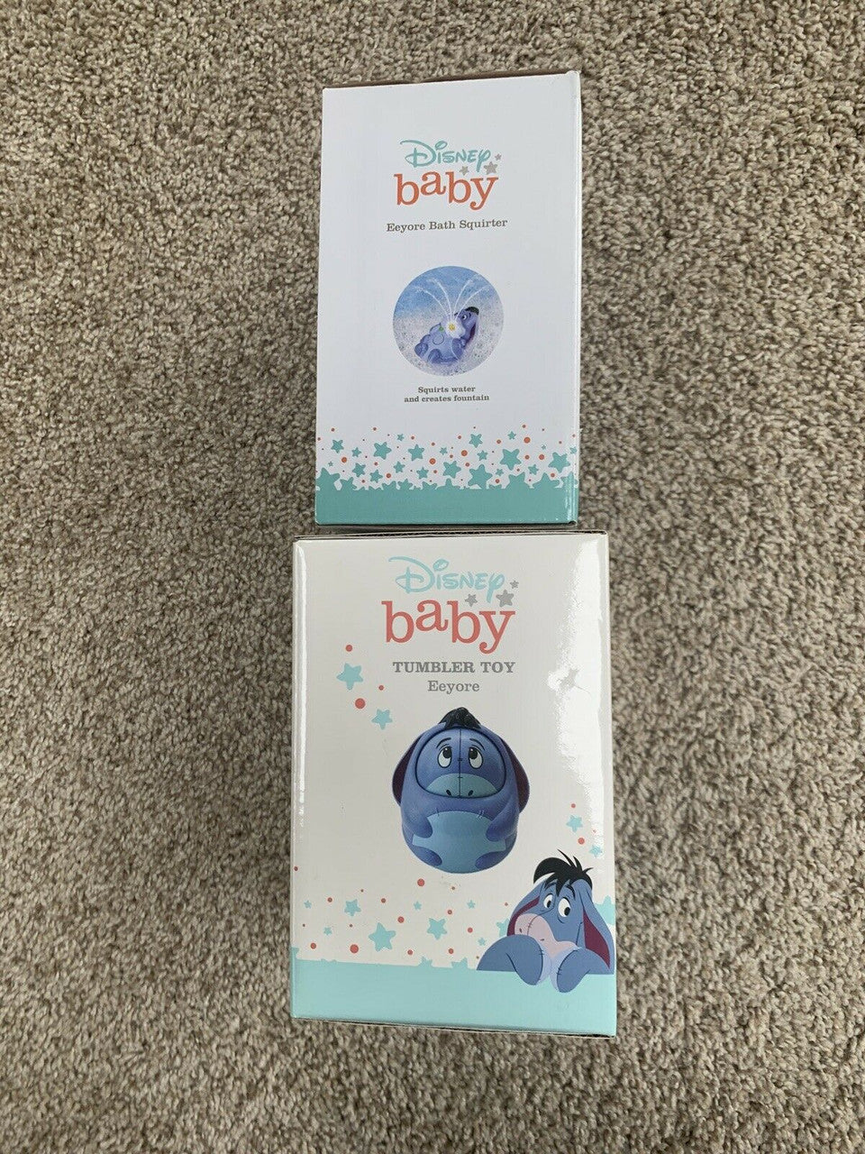 2 Pcs Disney Baby Eeyore TUMBLER & BATH SQUIRT Toy 6+ & 12+ Months