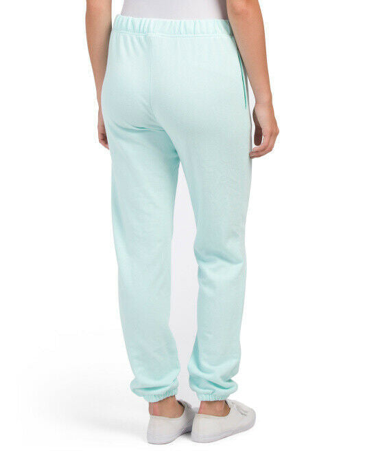 JUICY COUTURE French Terry Glitter Logo Pants XS aqua blue