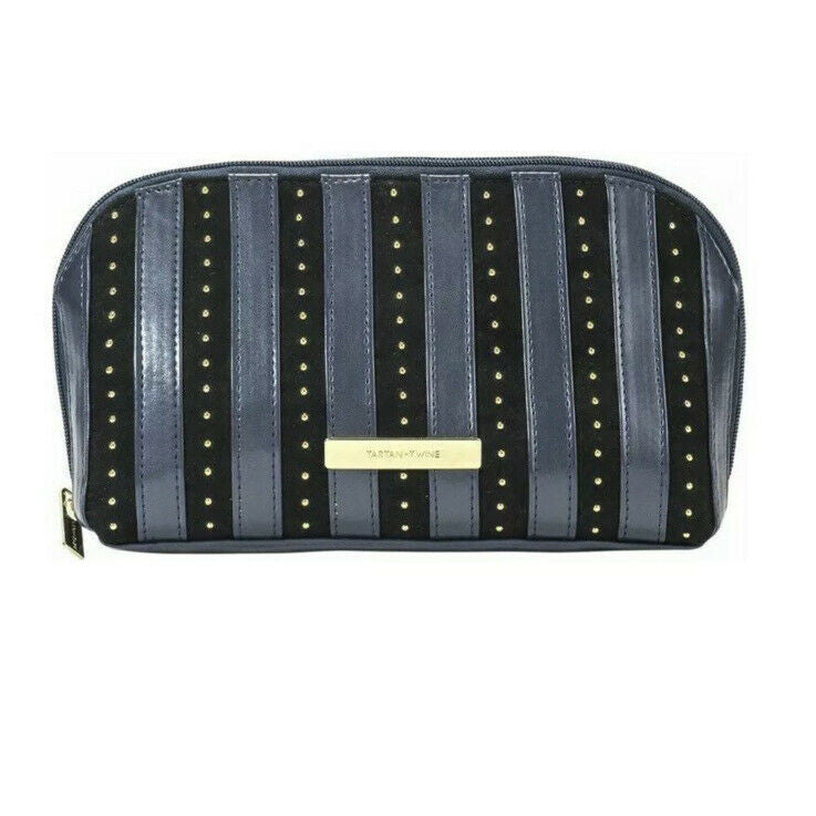TARTAN+TWINE Blue/Black Gold Tone Studs Velvet Travel/Cosmetic Bag