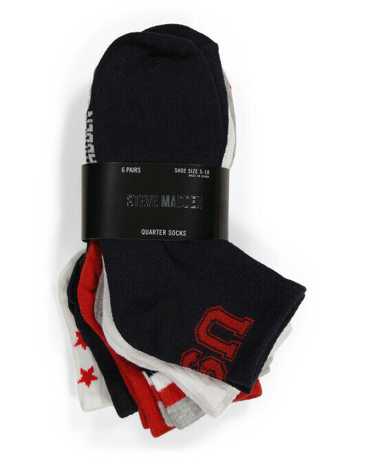 Steve Madden 6 pack Americana quarter socks assorted colors